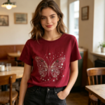Women’s Rhinestone Butterfly T-Shirt - Image 2