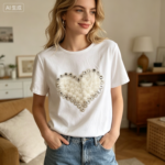 Women’s 3D Sequin Heart T-Shirt - Image 3
