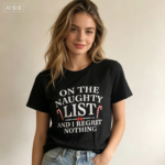 Women’s T-Shirt, Funny Holiday Tee, Black - Image 3