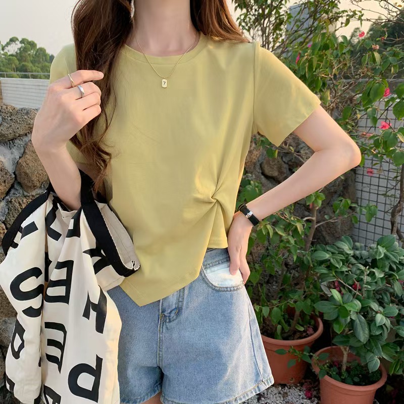 d456dcef-9745-4a1f-b7d1-303293910cf5 Cotton Casual Knot Front T-Shirt for Everyday Wear - Image 1