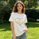 Women’s 3D Sequin Heart T-Shirt - Image 2