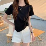 Cotton Blend Women's Casual T-Shirt - Classic Black
