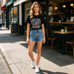 Women’s T-Shirt, Funny Holiday Tee, Black - Image 2