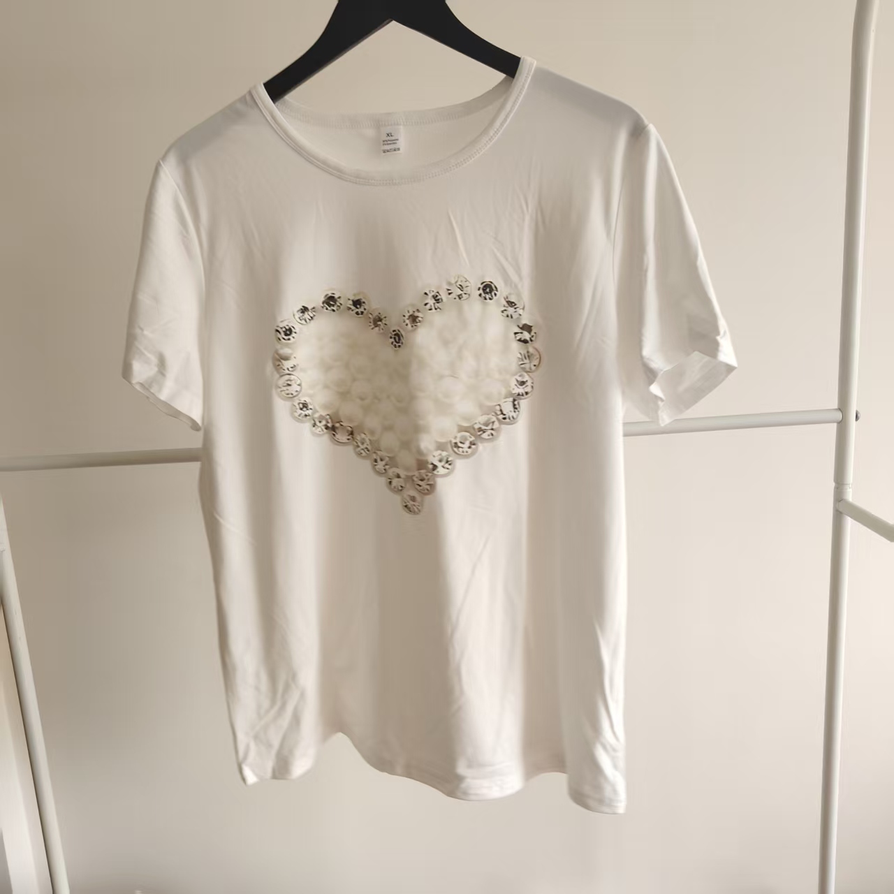 a755c8d58386f7974a1b5f2f19b1ade7 Women’s 3D Sequin Heart T-Shirt - Image 1